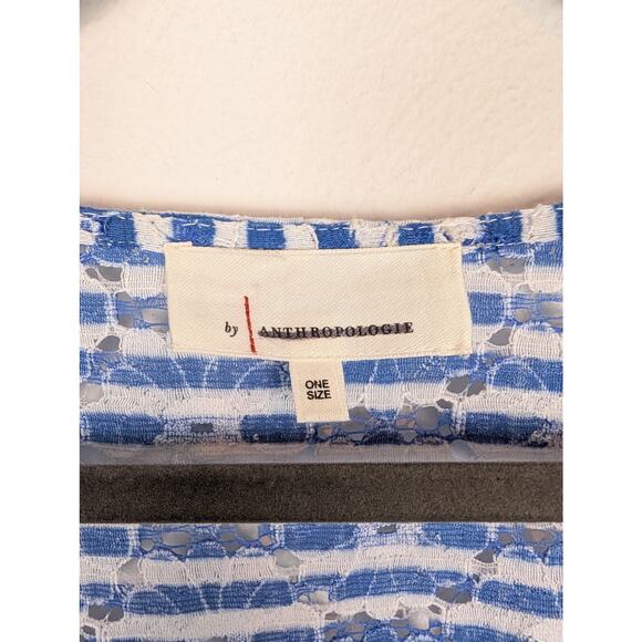 Anthropologie Cardigan Nautical Stripe Ruffle Floral Eyelet Lace Blue Size OS - Picture 9 of 11